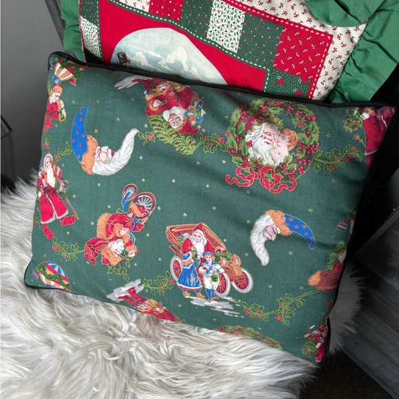 Set of 2 handmade vintage Christmas holiday pillows reversible - Picture 3 of 4